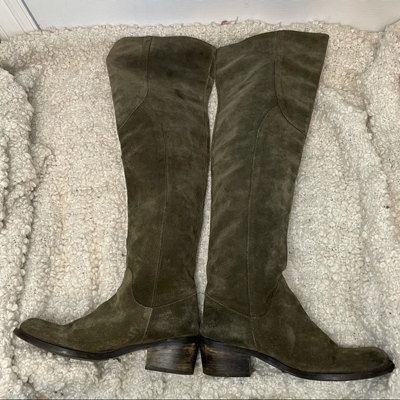 PEGABO Olive Green Suede Leather Over the Knee Boots 6 Made in Italy - Picture 8 of 11